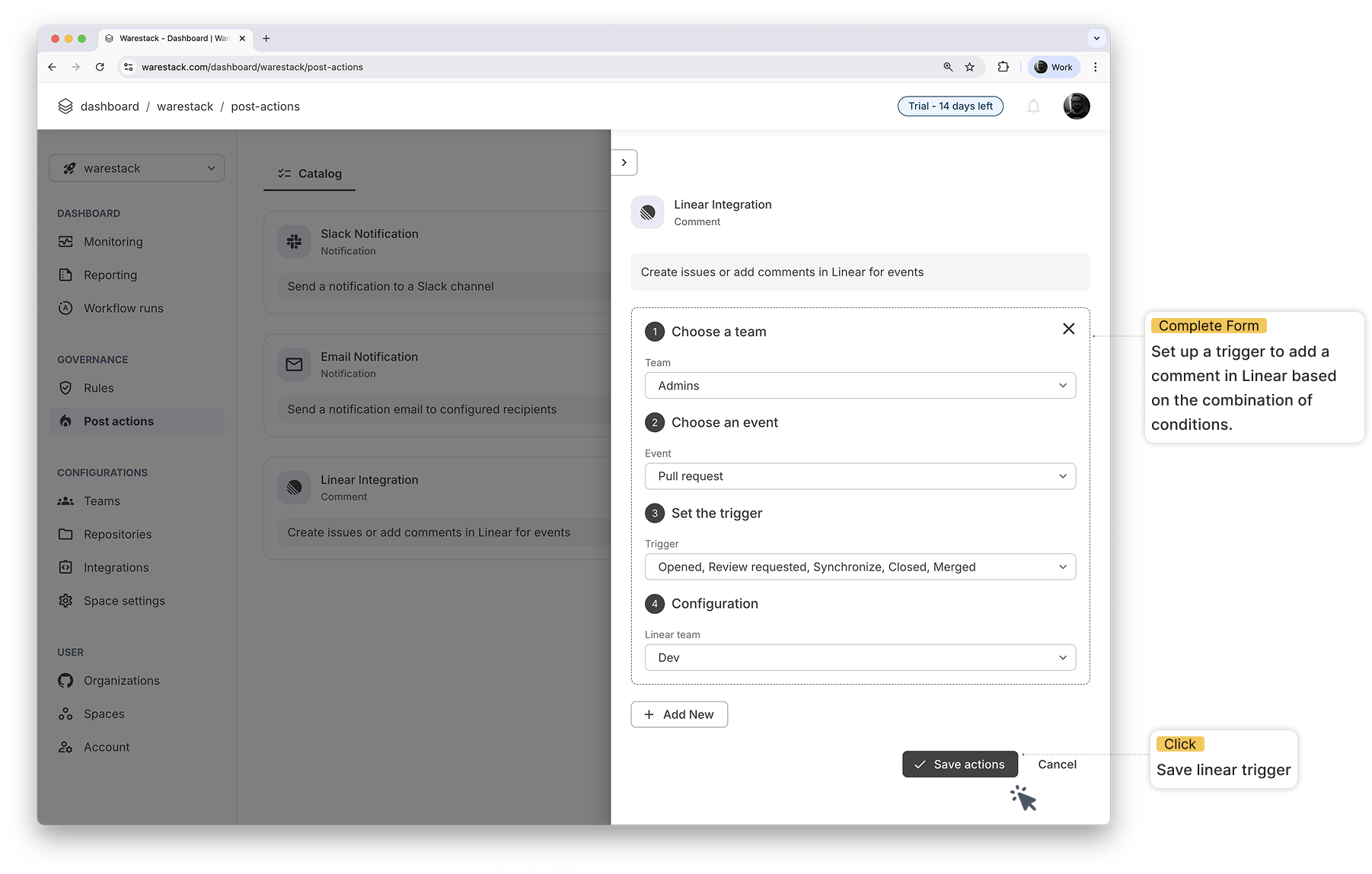 Linear integration configuration
