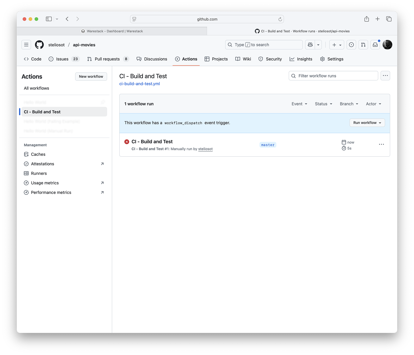 GitHub workflow execution